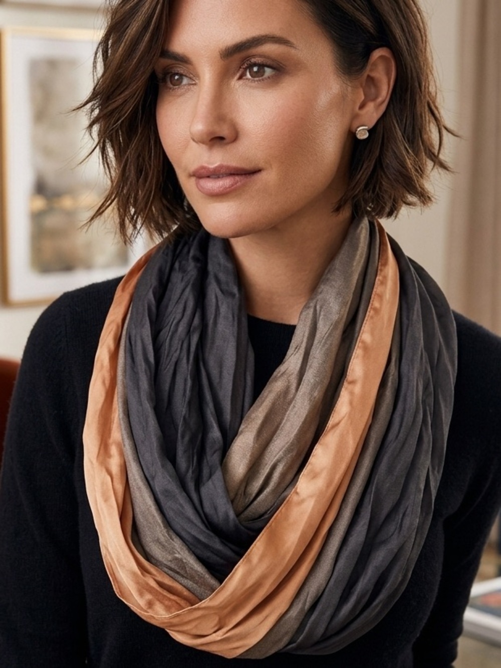 Nordstrom Multitexture Infinity Scarf in Charcoal, Taupe & Peach